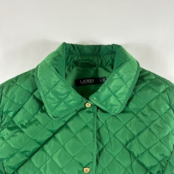 Lauren Ralph Lauren Women's Large Green Quilted Jacket Gold Snap Button Coat - Picture 2 of 10